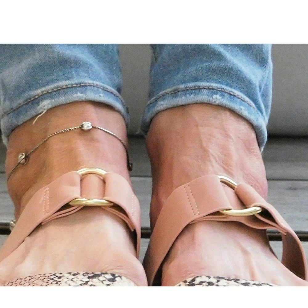 SALE-NIB-SNAKE & PINK LTHR 2 STRAP RING SLIP ONS - Picture 6 of 7